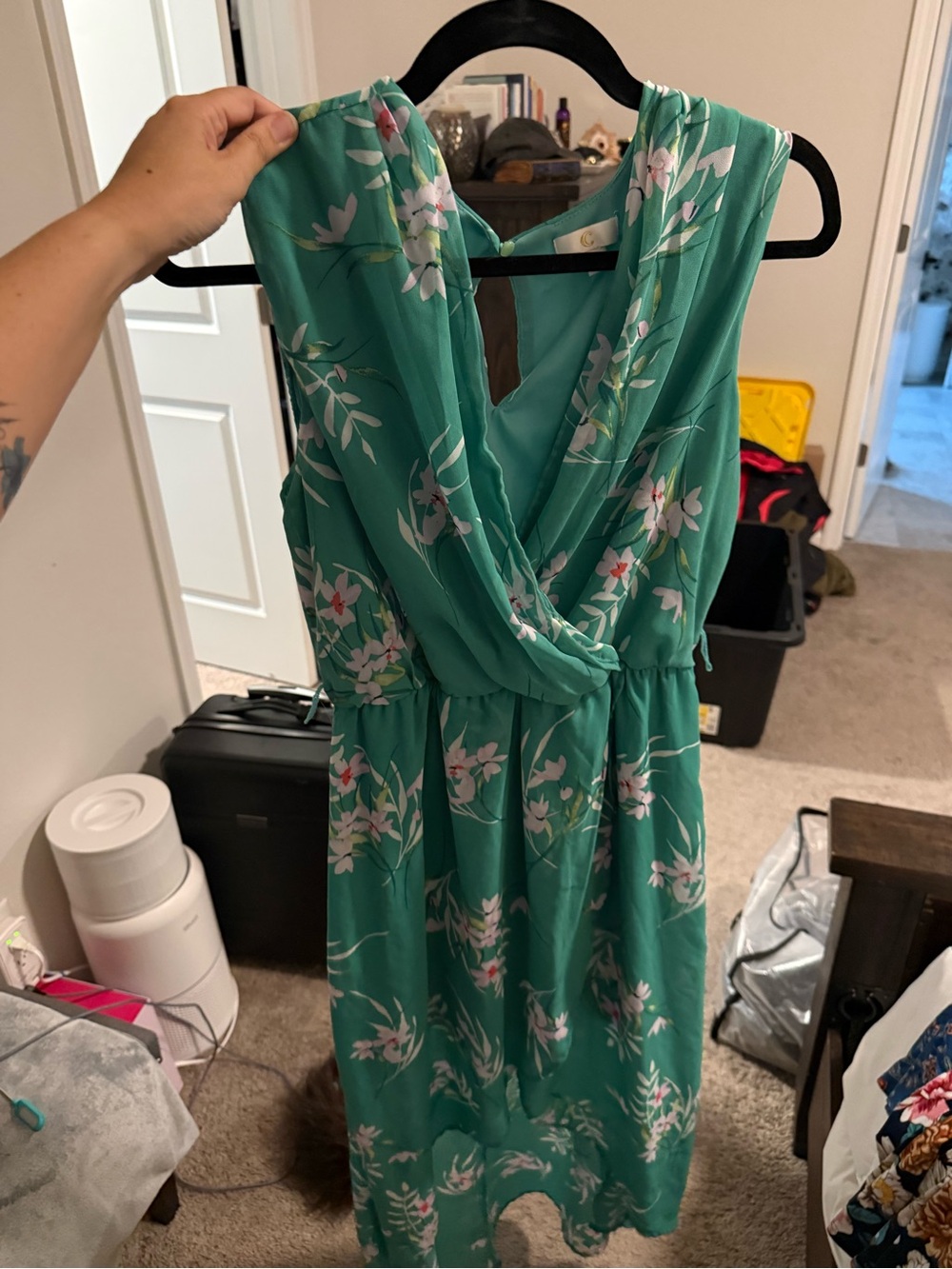 C Green Floral Wrap-Front Midi Dress - Picture 1 of 3